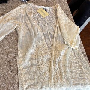 Cream Lace long Women cardigan